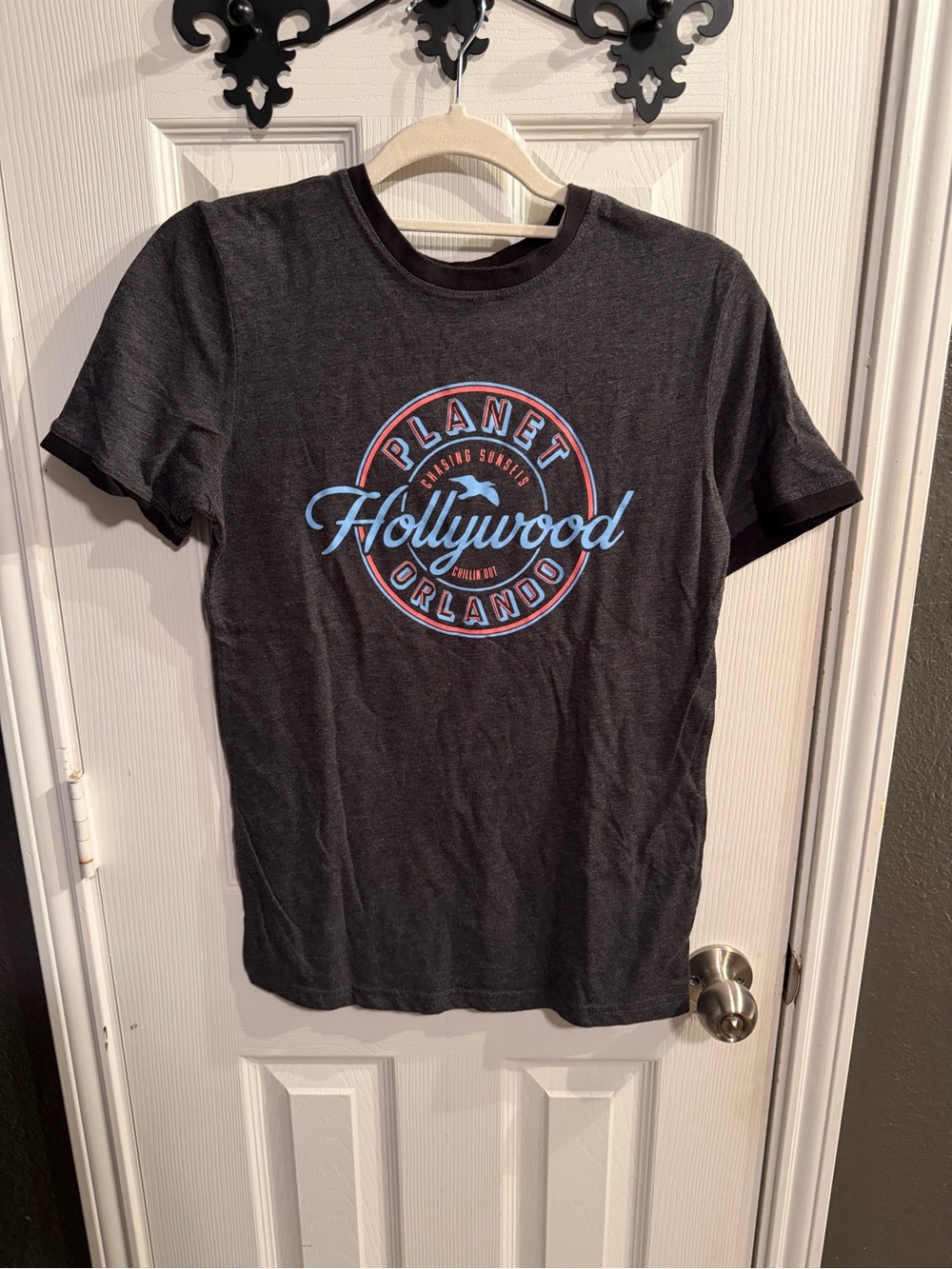 Planet Hollywood Orlando Graphic Tee - Charcoal with Blue & Peach Logo